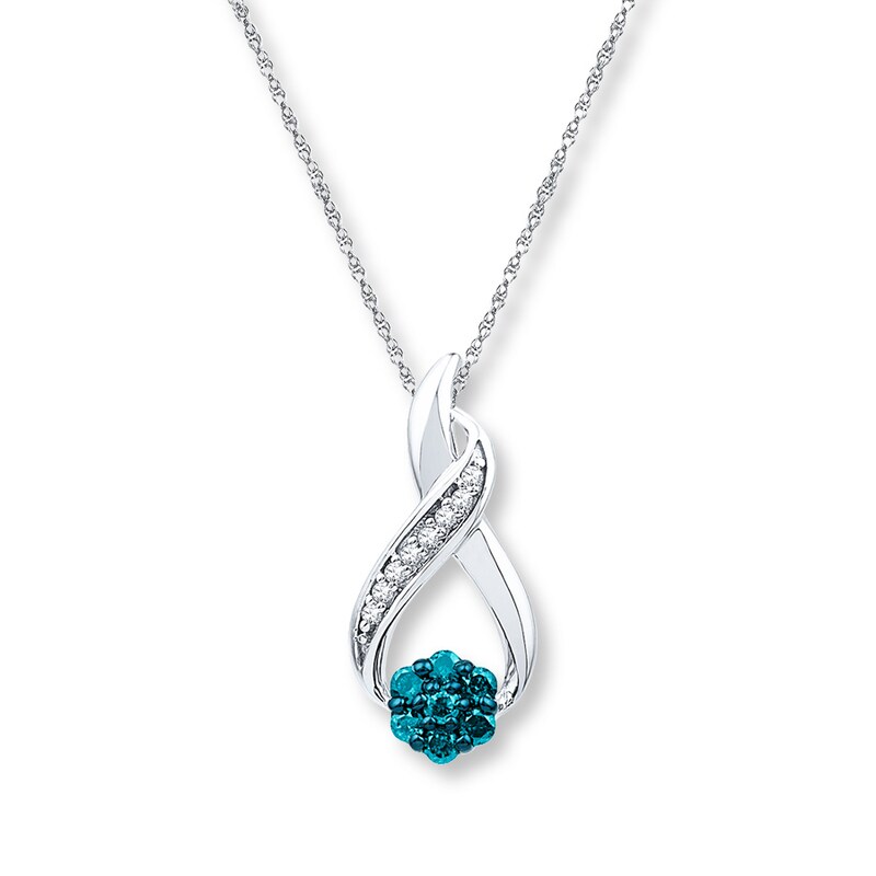 Main Image 1 of Diamond Necklace 1/6 ct tw Blue/White 10K White Gold