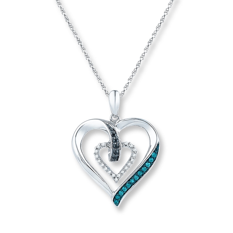 Diamond Heart Necklace 1/6 ct tw Blue & Black Sterling Silver