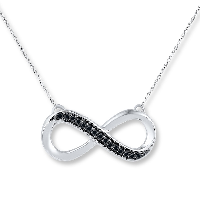FB Jewels Sterling Silver Womens Round Black Color Enhanced Diamond Infinity Pendant Necklace 1/20 Cttw 