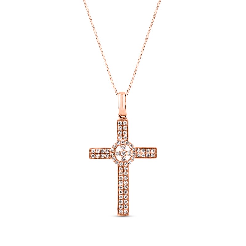 Diamond Cross Necklace 3/8 ct tw Round-cut 10K Rose Gold