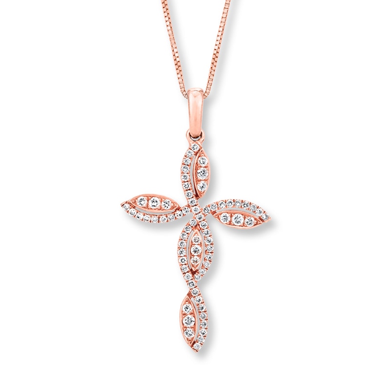 Main Image 1 of Diamond Cross Necklace 3/8 ct tw Round-cut 10K Rose Gold