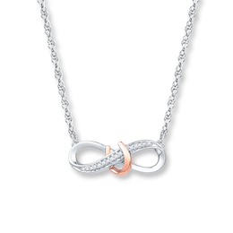 Infinity Necklace 1/20 ct tw Diamonds Sterling Silver & 10K Rose Gold