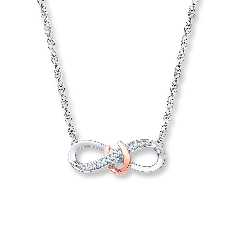 Main Image 1 of Infinity Necklace 1/20 ct tw Diamonds Sterling Silver & 10K Rose Gold
