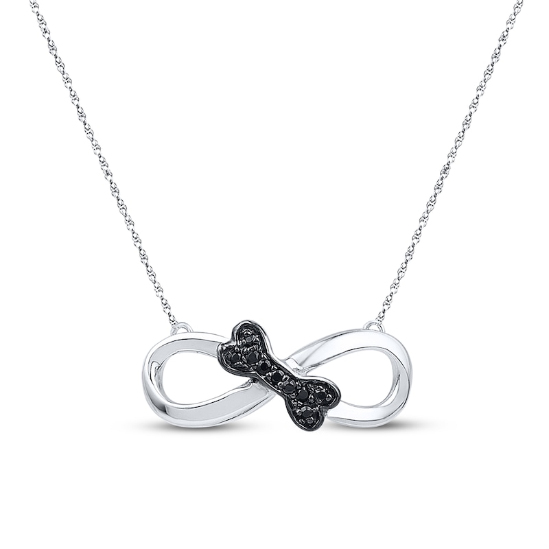 Main Image 1 of Bone Infinity Necklace 1/20 cttw Black Diamonds Sterling Silver
