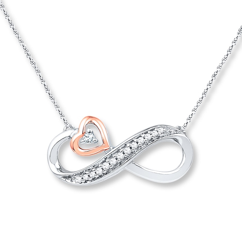 Infinity Necklace 1/20 ct tw Diamonds Sterling Silver & 10K Rose Gold