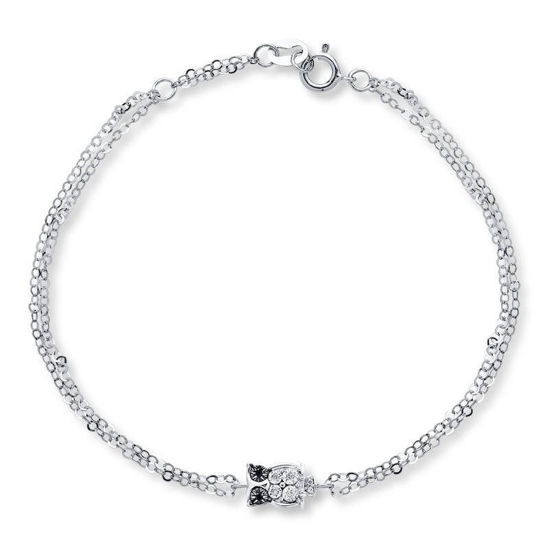Main Image 1 of Young Teen Owl Bracelet Black & White Diamonds Sterling Silver