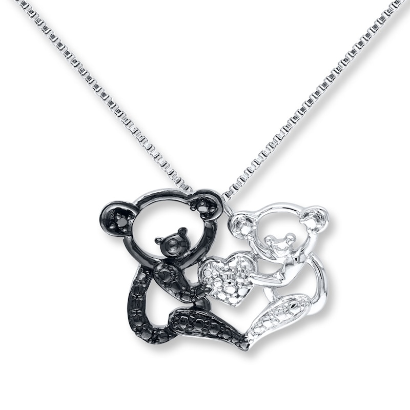 Main Image 1 of Koala Bear Necklace Black Diamond Accents Sterling Silver