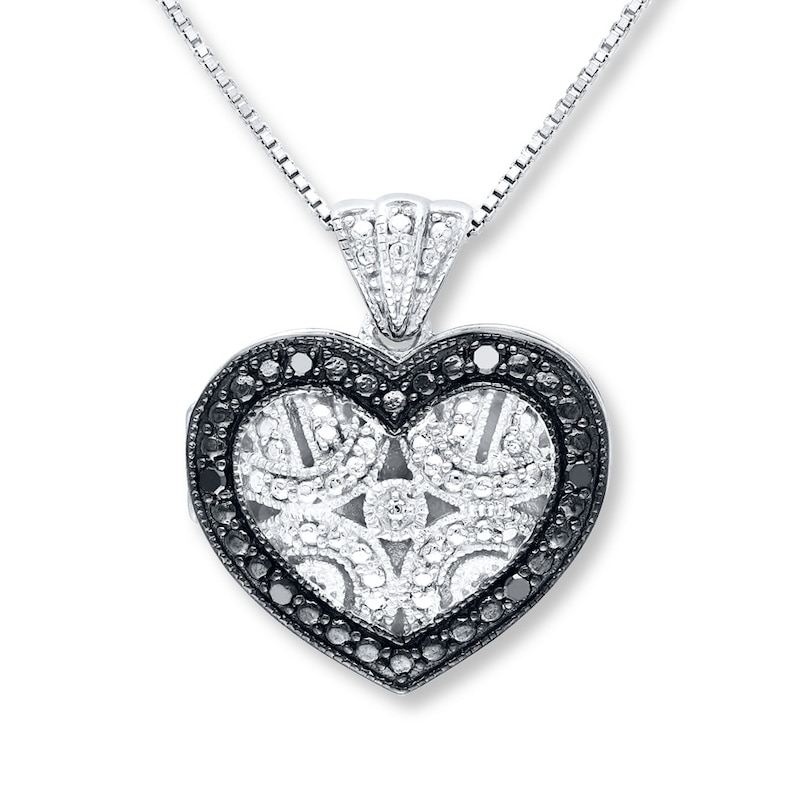 Main Image 1 of Heart Locket Necklace 1/20 ct tw Diamonds Sterling Silver