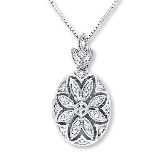 Oval Locket Necklace 1/10 ct tw Diamonds Sterling Silver | Kay