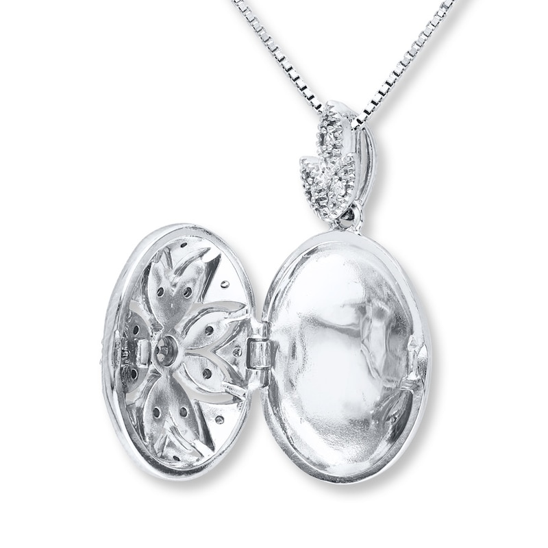 Oval Locket Necklace 1/10 ct tw Diamonds Sterling Silver