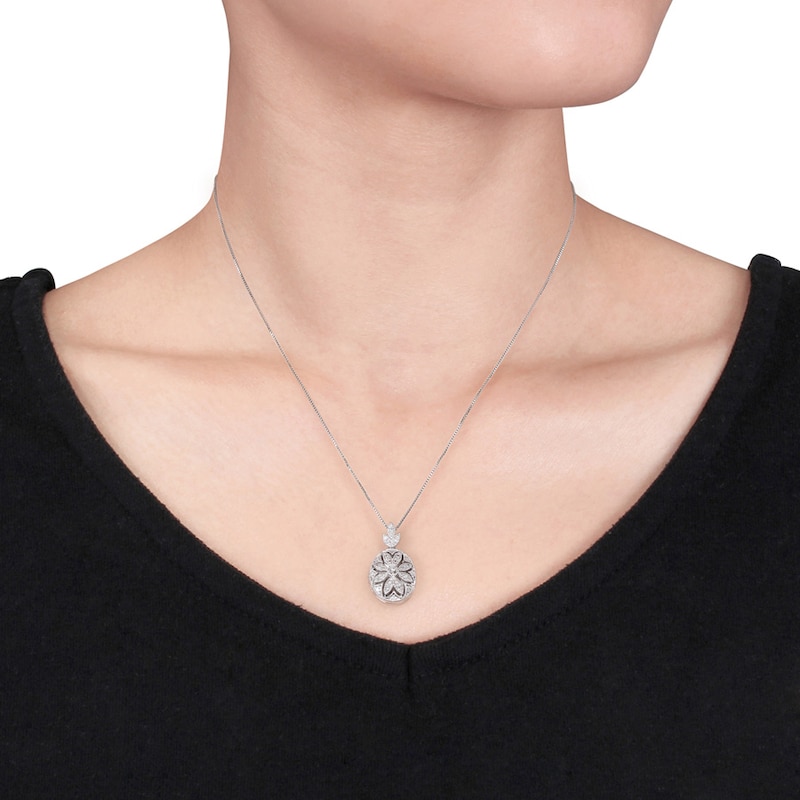 Main Image 3 of Oval Locket Necklace 1/10 ct tw Diamonds Sterling Silver