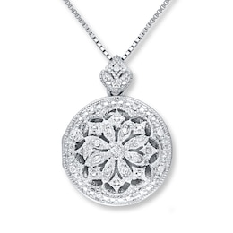 Locket Necklace 1/10 ct tw Diamonds Sterling Silver