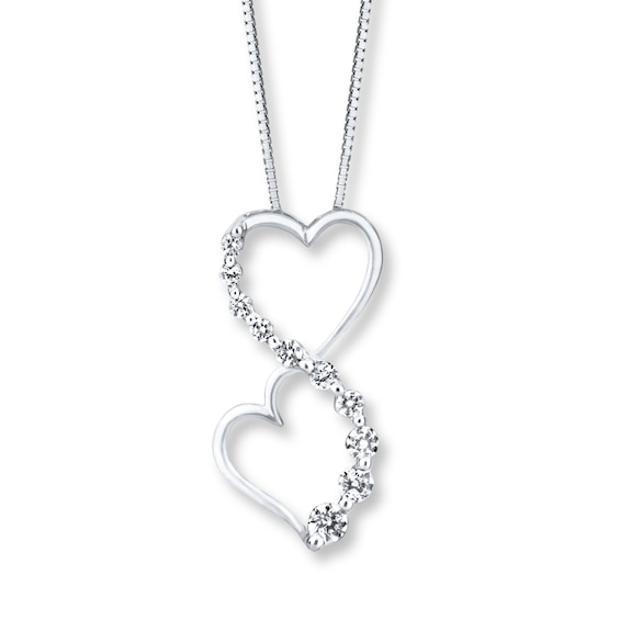 Diamond Double Heart Pendant 1/8ct 10k White Gold Diamond Double Heart Pendant 1/8ct 10k White Gold