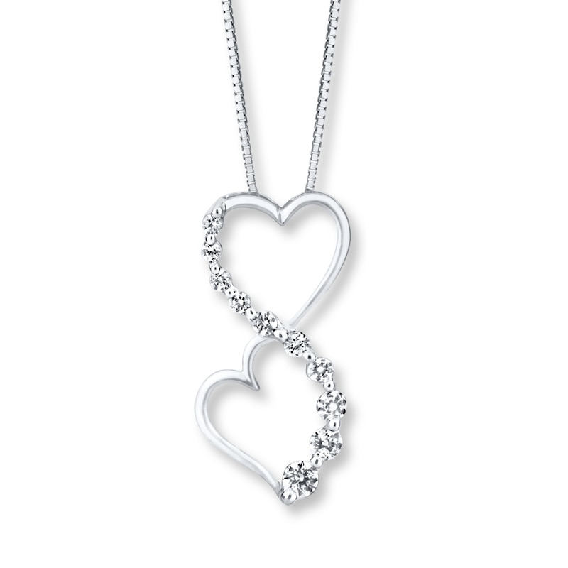 Double Heart Necklace 1 4 Ct Tw Diamonds 10k White Gold Kay - White Gold Double Heart Diamond Pendant