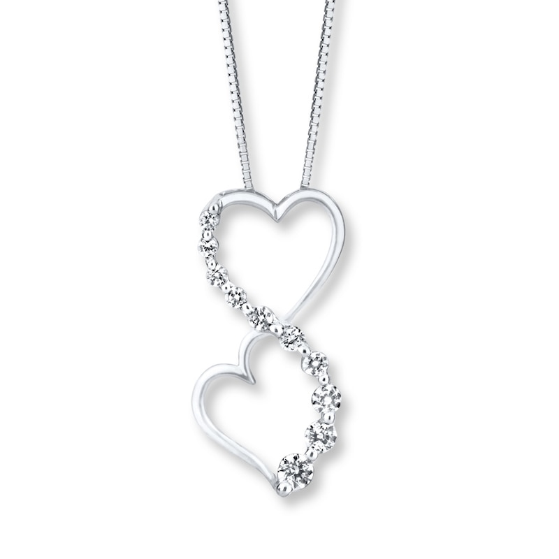 Double Heart Necklace 1/4 ct tw Diamonds 10K White Gold