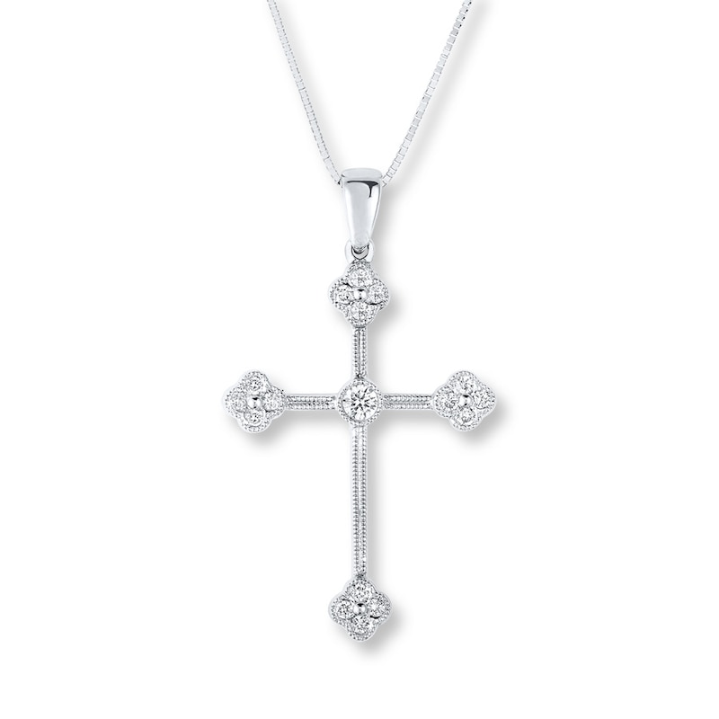 Main Image 1 of Diamond Cross Necklace 1/5 ct tw Round-cut 10K White Gold