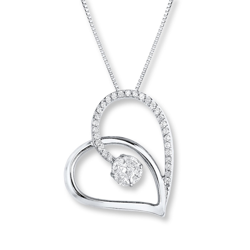 Main Image 1 of Diamond Heart Necklace 1/4 ct tw Round-cut 14K White Gold