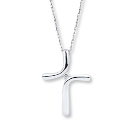 Diamond Cross Necklace 1/20 Carat Round-cut Sterling Silver