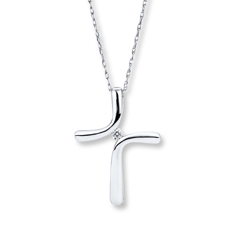Main Image 1 of Diamond Cross Necklace 1/20 Carat Round-cut Sterling Silver