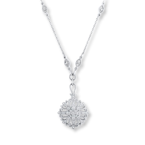 Filigree Necklace 1/10 ct tw Diamonds Sterling Silver