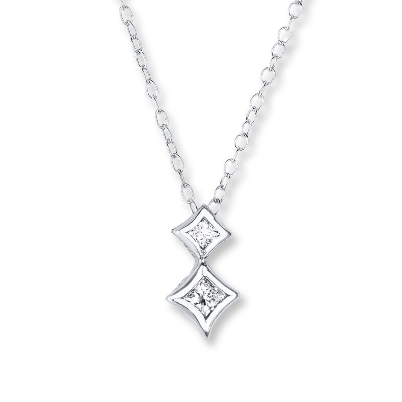 Diamond Necklace 1/6 ct tw Princess-cut 10K White Gold