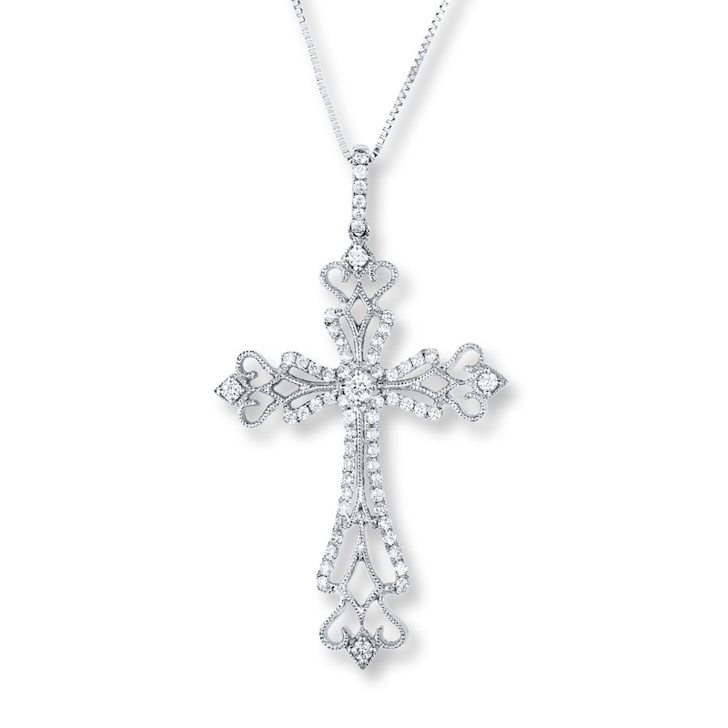Diamond Cross Necklace 3/8 ct tw Round-cut 10K White Gold