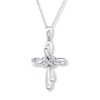 Thumbnail Image 1 of Diamond Cross Necklace 1/10 ct tw Round-cut 10K White Gold