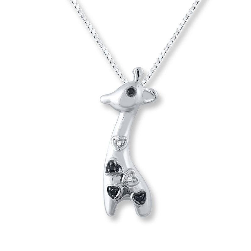 Giraffe Necklace Black & White Diamonds Sterling Silver