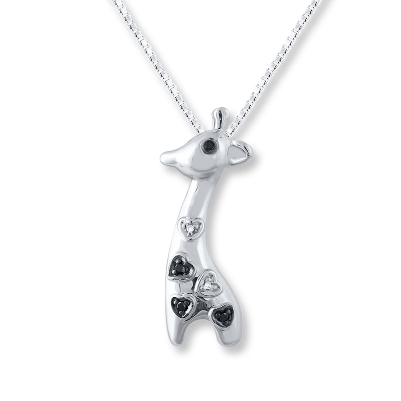 Main Image 1 of Giraffe Necklace Black & White Diamonds Sterling Silver