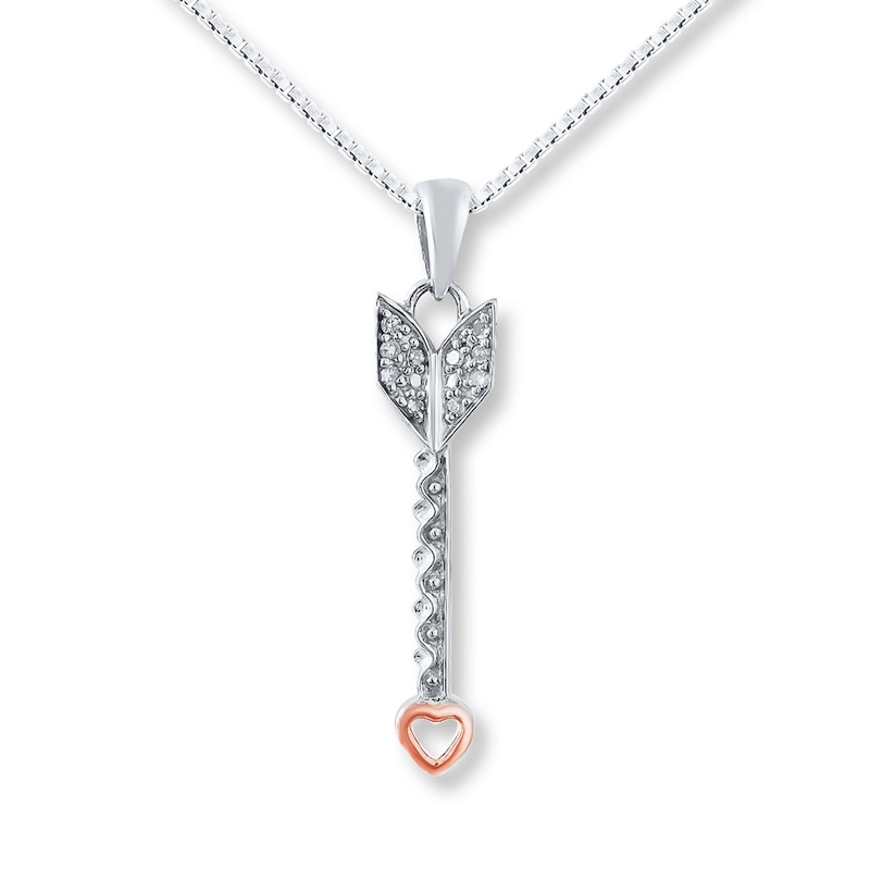 Main Image 1 of Arrow Necklace Diamond Accents Sterling Silver & 10K Rose Gold