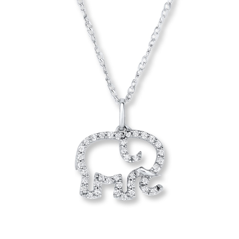 Main Image 1 of Elephant Necklace 1/10 ct tw Diamonds Sterling Silver