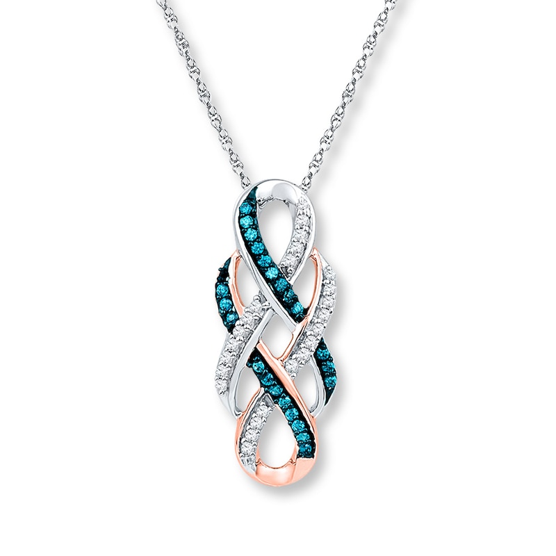 Main Image 1 of Blue/White Diamonds 1/4 ct tw Necklace Sterling Silver & 10K Rose Gold