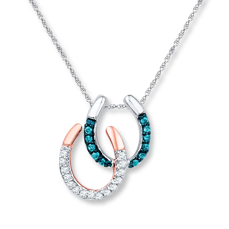 Main Image 1 of Horseshoe Necklace 1/6 ct tw Diamonds Sterling Silver & 10K Rose Gold