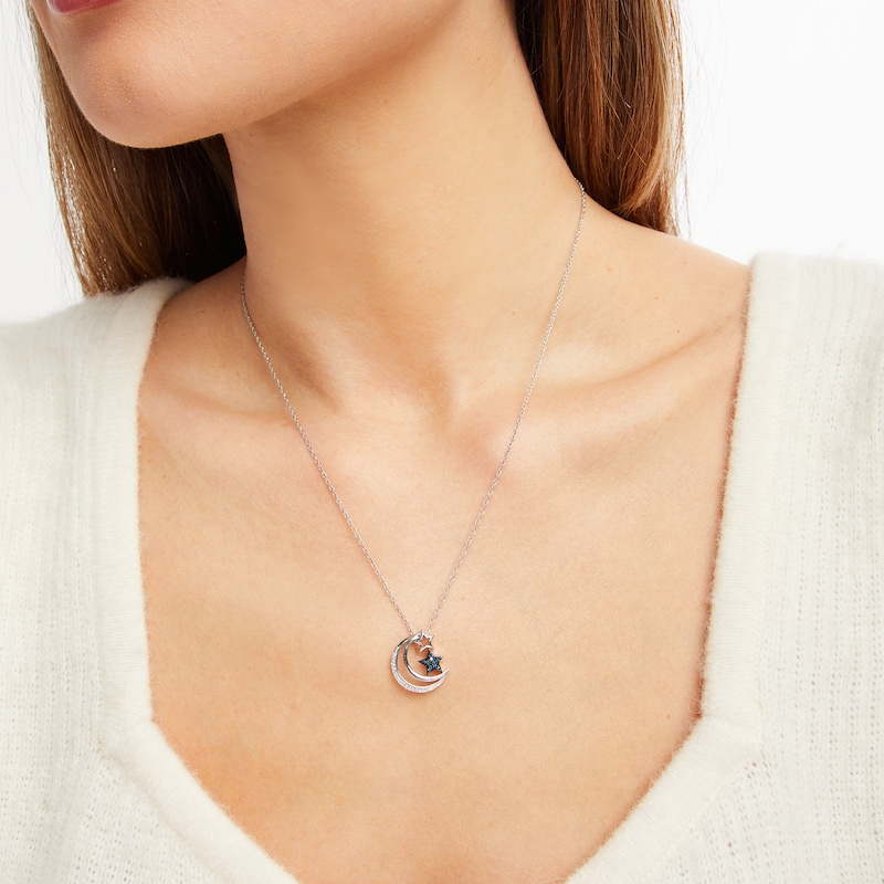 Main Image 2 of Moon & Star Necklace 1/8 ct tw Blue Diamonds Sterling Silver