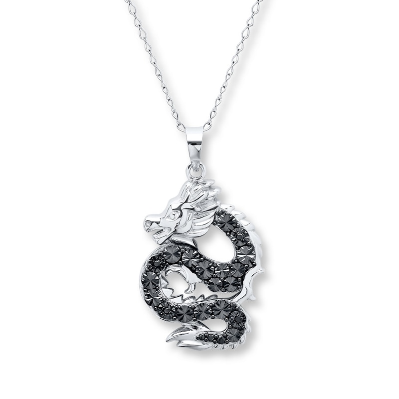 Main Image 1 of Dragon Necklace Black Diamond Accents Sterling Silver
