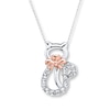Thumbnail Image 1 of Cat with Bow Necklace Diamond Accents Sterling Silver