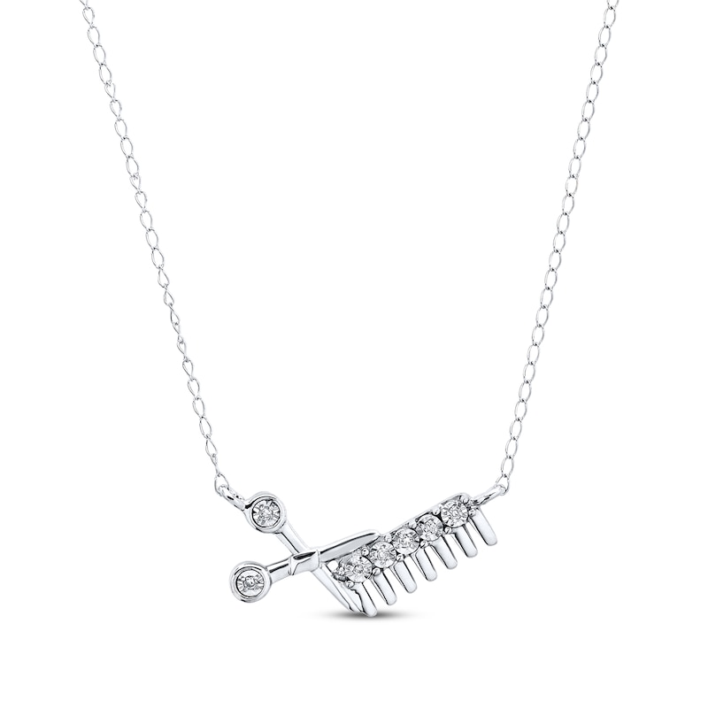 Main Image 1 of Young Teen Comb and Scissors Diamond Necklace Sterling Silver