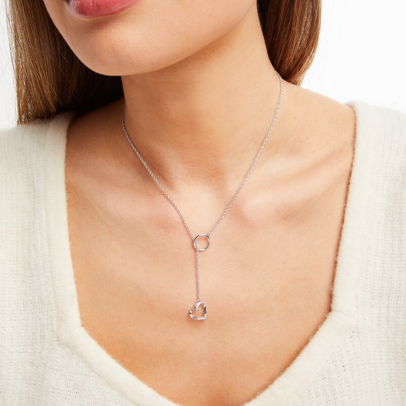 Heart Lariat Necklace Diamond Accents Sterling Silver