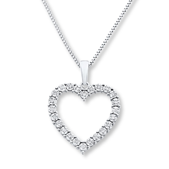 Diamond Heart Necklace 1/10 ct tw Round-cut Sterling Silver 18"