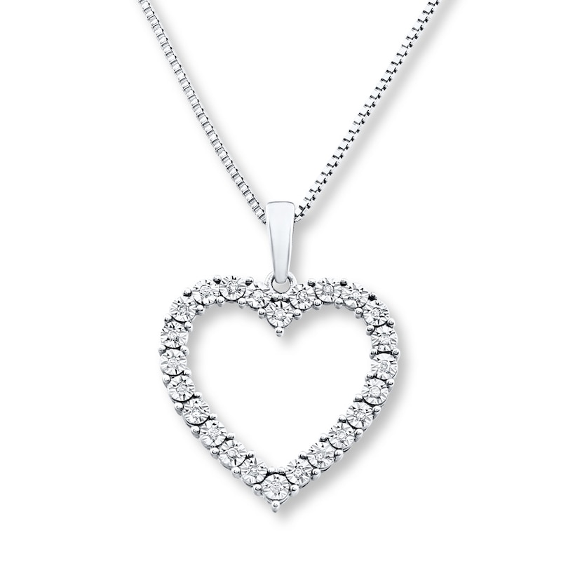 Main Image 1 of Diamond Heart Necklace 1/10 ct tw Round-cut Sterling Silver 18&quot;