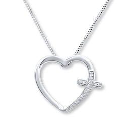 Cross Heart Necklace 1/20 ct tw Diamonds Sterling Silver