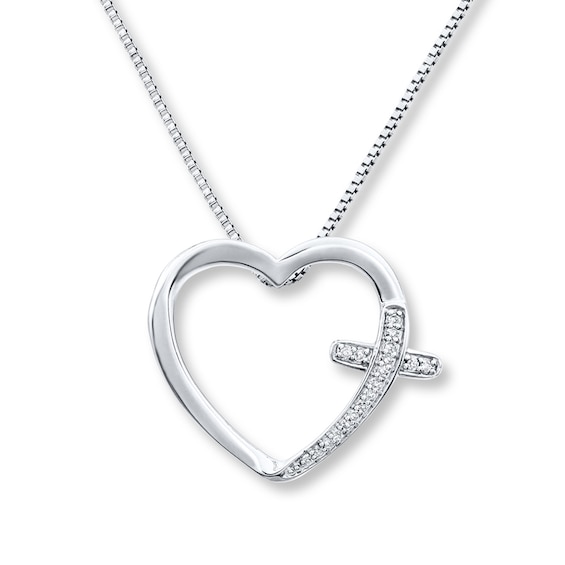 Cross Heart Necklace 1/20 ct tw Diamonds Sterling Silver