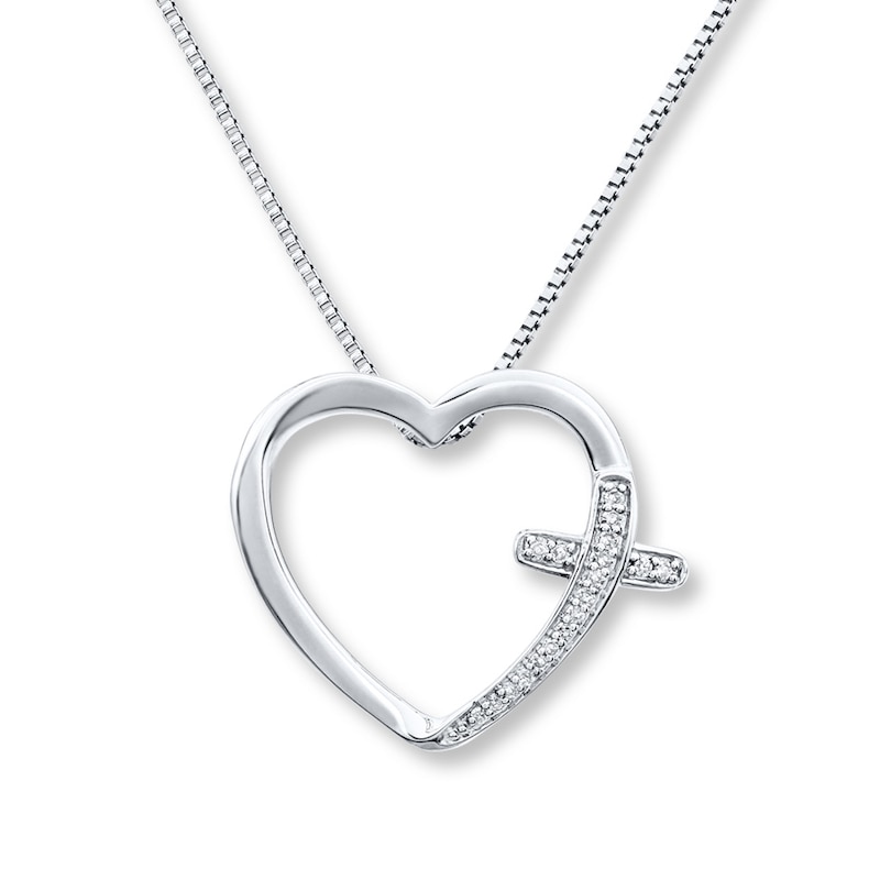 Main Image 1 of Cross Heart Necklace 1/20 ct tw Diamonds Sterling Silver