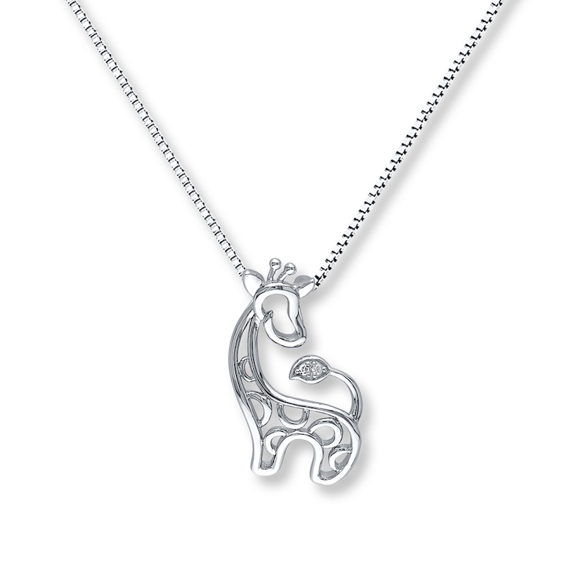Main Image 1 of Giraffe Necklace Diamond Accents Sterling Silver