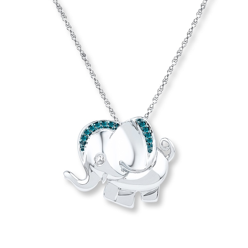 Main Image 1 of Elephant Necklace Blue Diamond Accents Sterling Silver