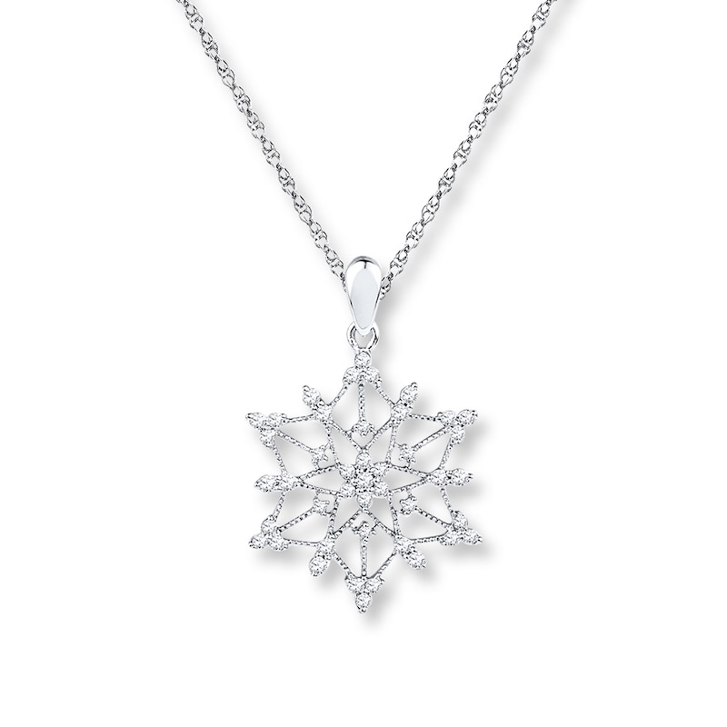 Snowflake Necklace 1/2 ct tw Diamonds 10K White Gold