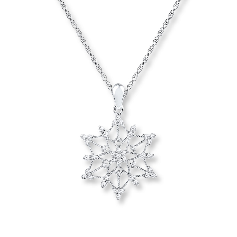 Main Image 1 of Snowflake Necklace 1/2 ct tw Diamonds 10K White Gold