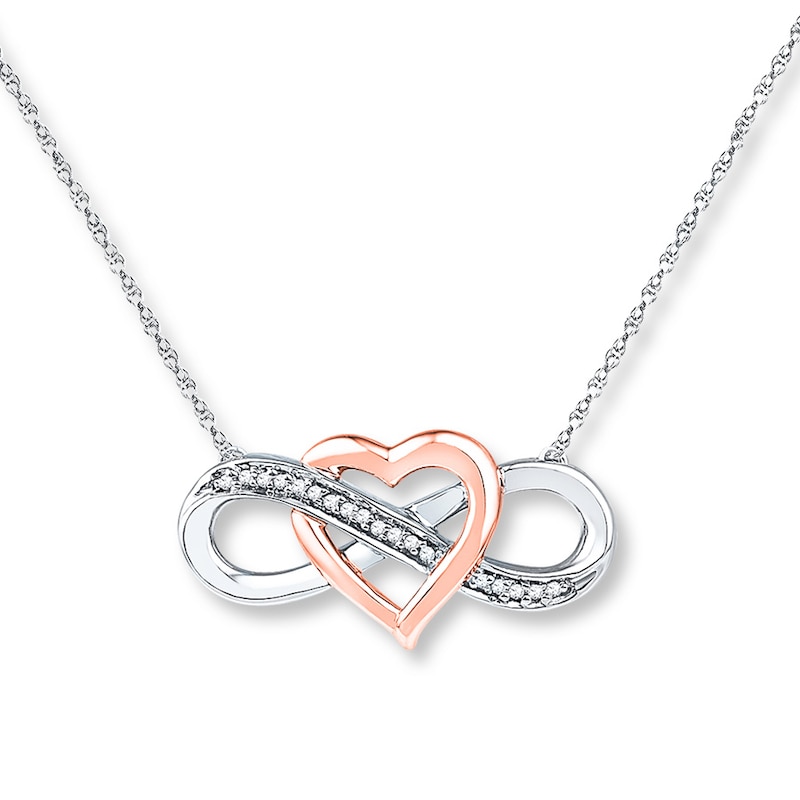 Infinity Necklace 1/20 ct tw Diamonds Sterling Silver & 10K Rose Gold