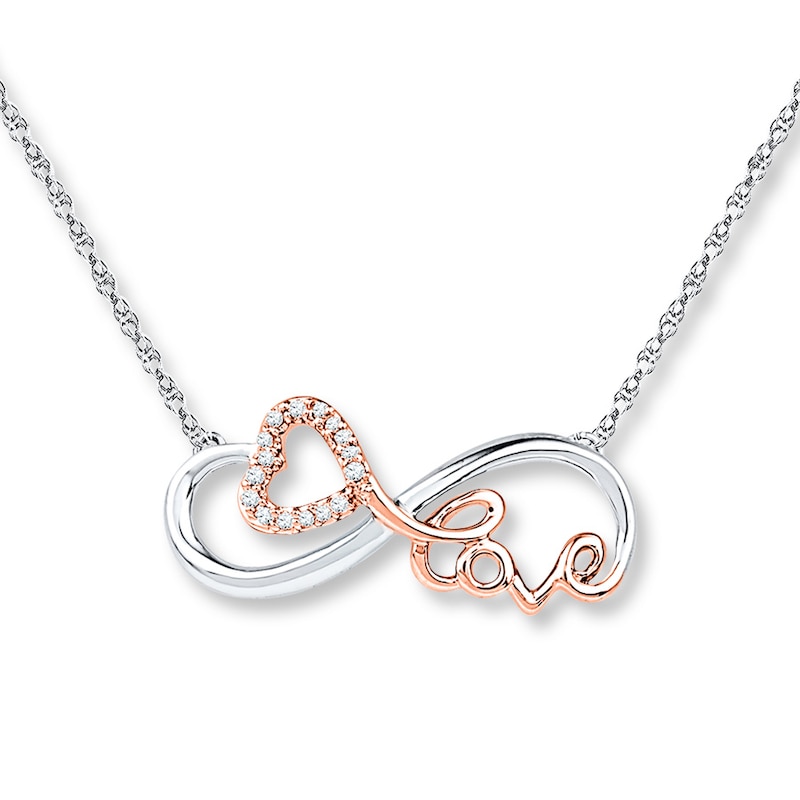 Main Image 1 of Infinity Heart Diamond Necklace Sterling Silver & 10K Rose Gold