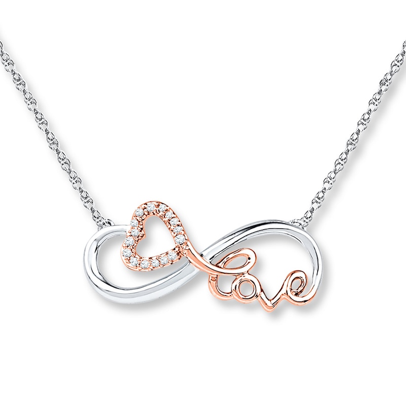 Infinity Heart Diamond Necklace Sterling Silver & 10K Rose Gold